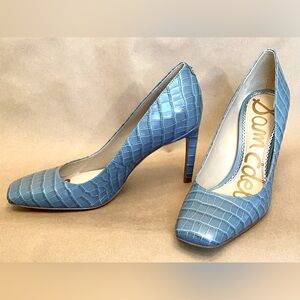 Sam Edelman Beth square toe high heel croc look pumps blue gray size 6.5